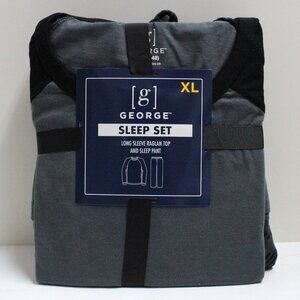 George 2 Piece XL Men's Long Sleeve Top and Pant Sleep Set in Black & Gray